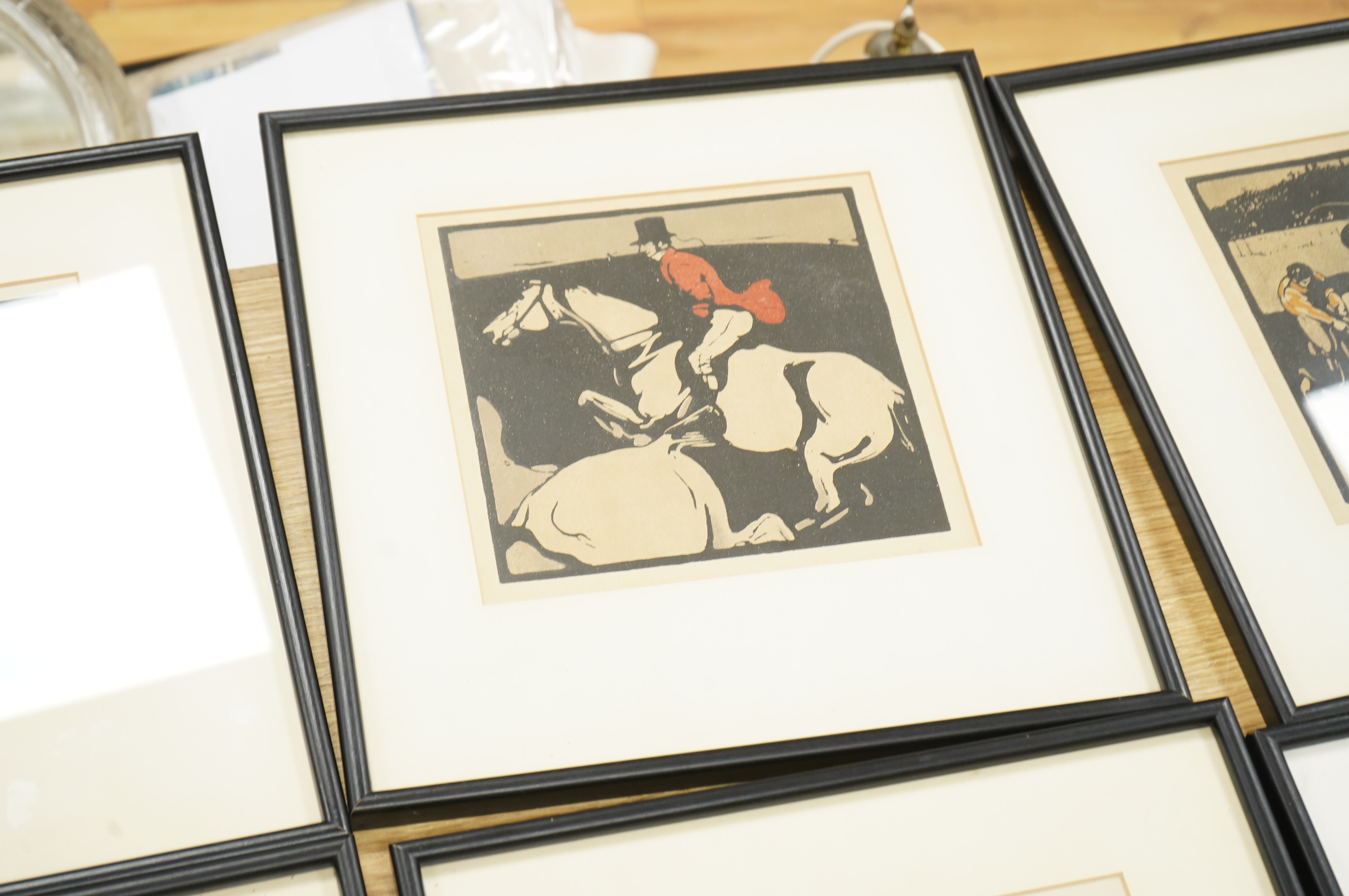 After Sir William Nicholson (1872-1949), twelve woodblock-style colour lithographs from ‘The Almanac of twelve sports’ / ‘The Sporting Calendar’, circa 1895, 22 x 22cm